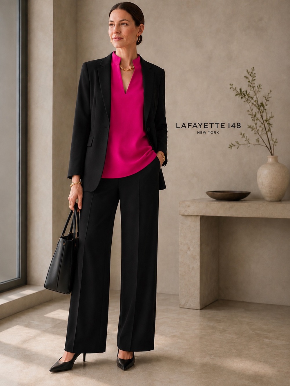 Lafayette 148 New York Loretta 3/4 Ruched-Sleeve Pink Business Top SMALL